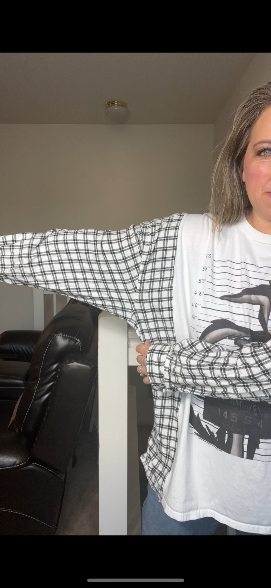 Upcycled Coyote – women’s 1X/2X T-shirt with flannel sleeves