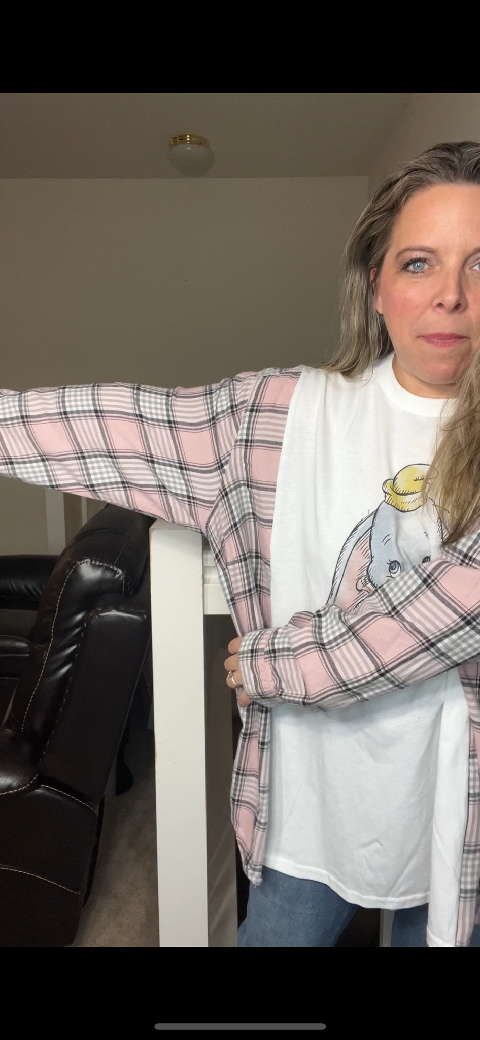 Upcycled Dumbo – women’s 5X T-shirt with flannel sleeves