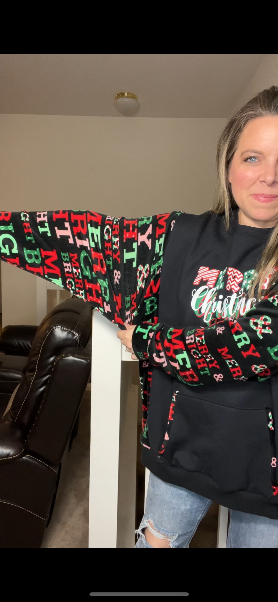 Upcycled Merry Christmas – women’s 3X – midweight sweatshirt with stretchy fleece sleeves