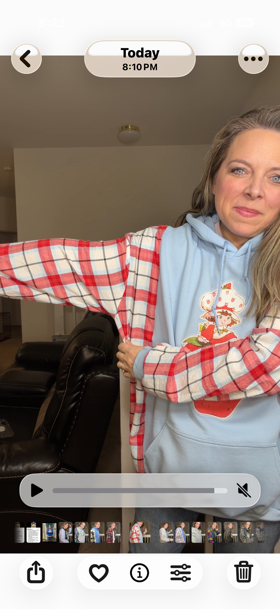 Upcycled Strawberry Shortcake- women's 3X midweight sweatshirt with flannel sleeves