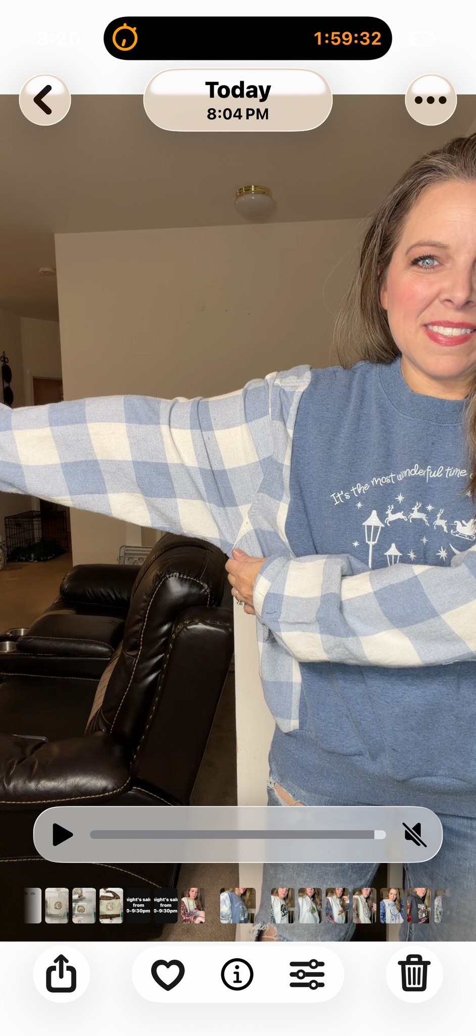 Upcycled wonderful time – women's small/medium midweight sweatshirt with flannel sleeves