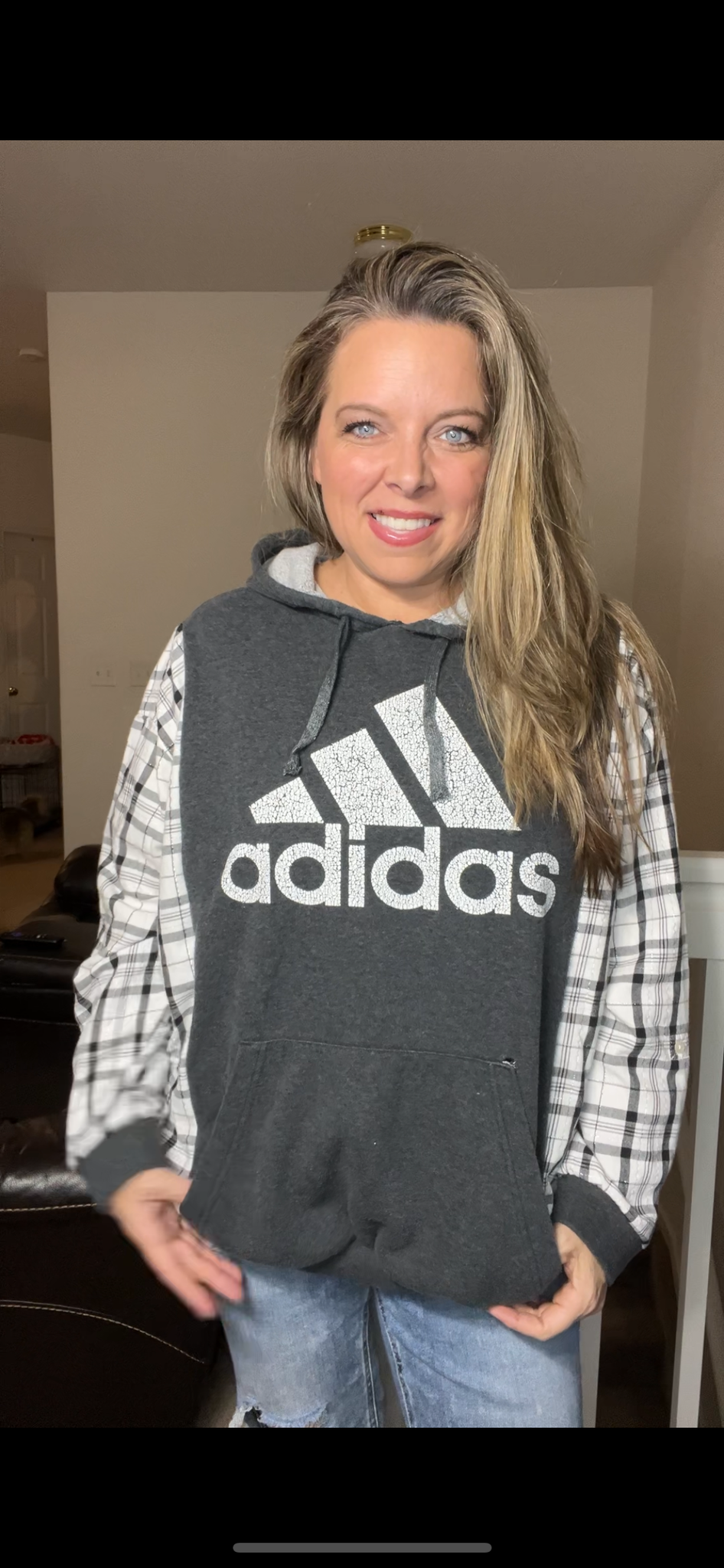 Upcycled Adidas – women’s XL/1X midweight sweatshirt with thin flannel sleeves