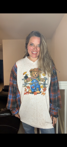 Upcycled Scarecow - women's 5X T-shirt with flannel sleeves
