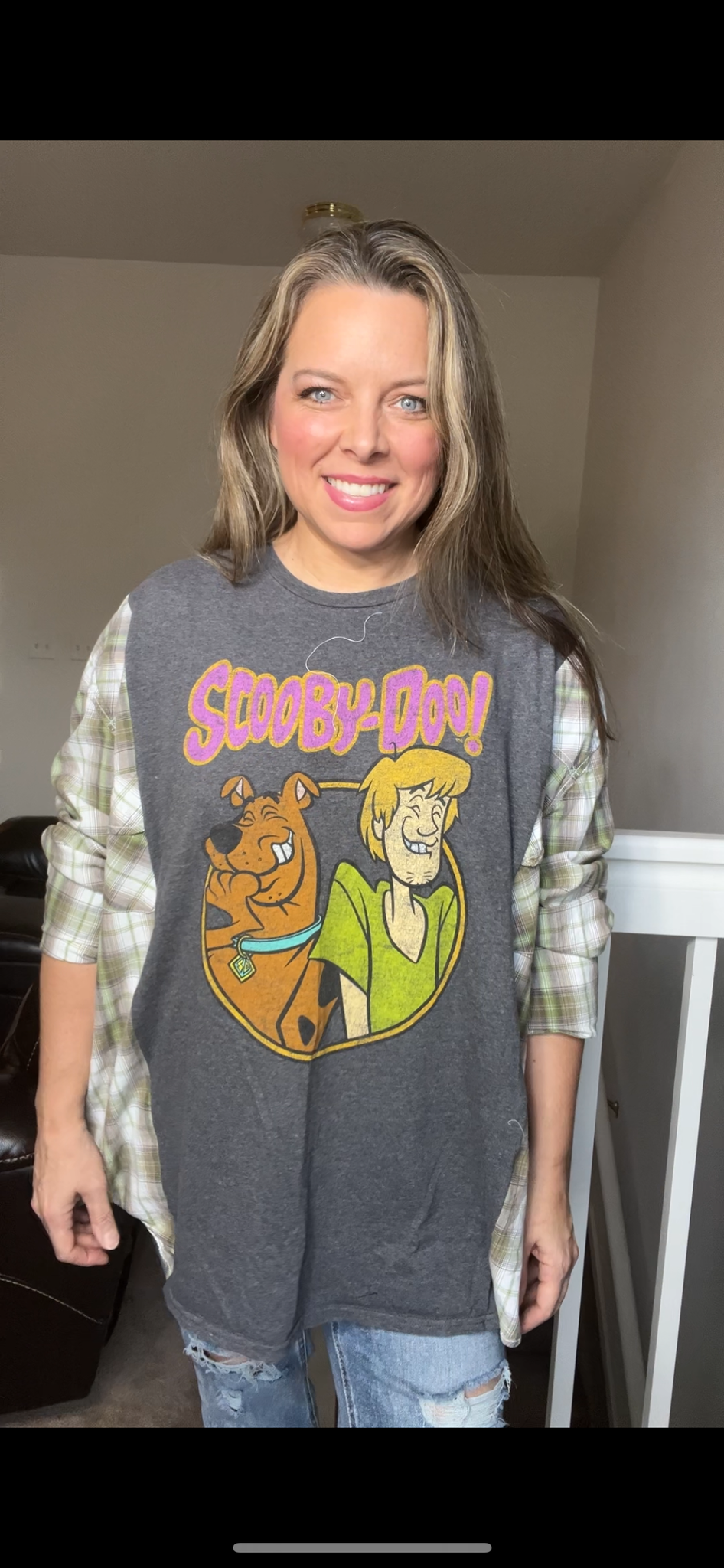 Upcycled Scooby Doo – women’s 3X – thin T-shirt with cotton sleeves￼