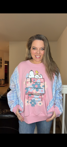 Upcycled Snoopy - women's 1X French Terry Sweatshirt with cotton sleeves