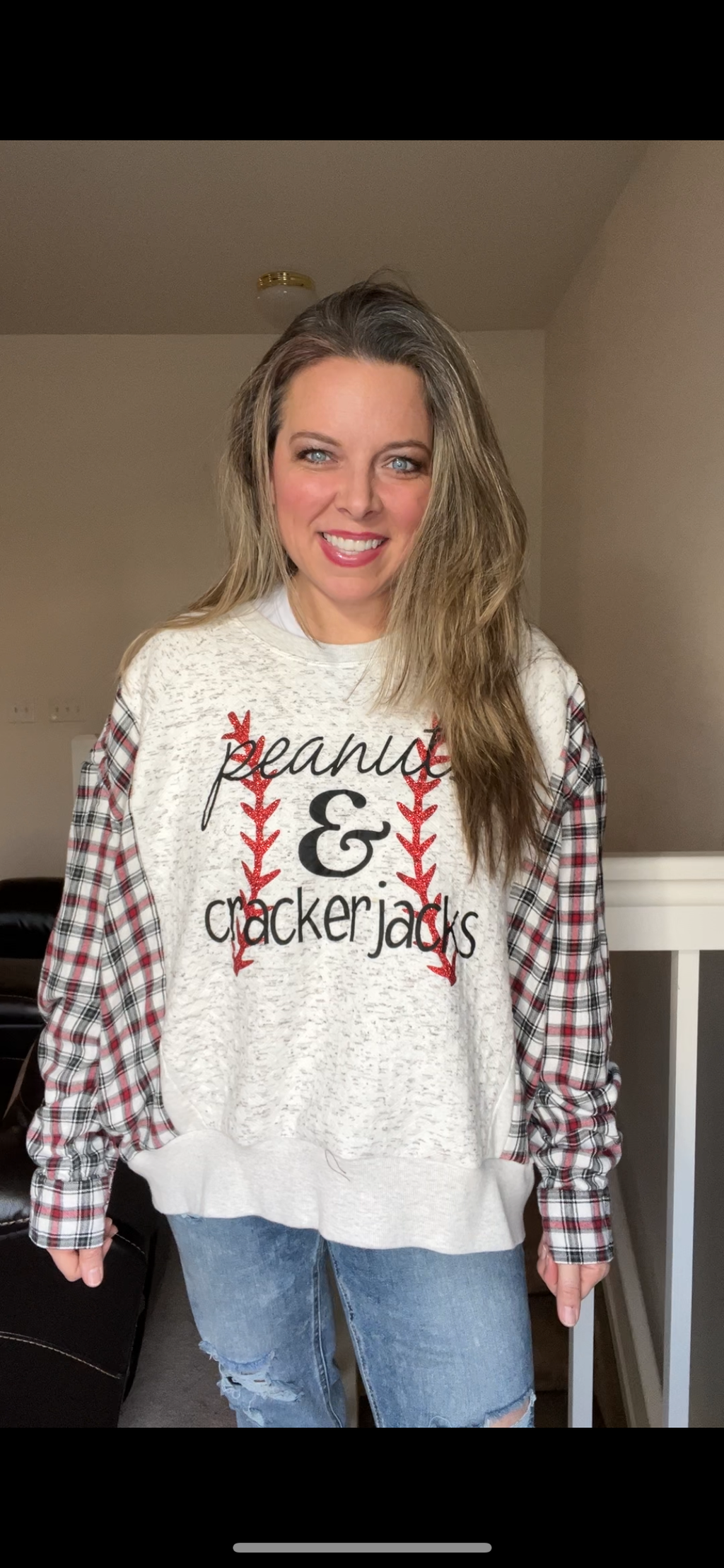 Upcycled Baseball – women’s large – middleweight sweatshirt with flannel sleeves￼