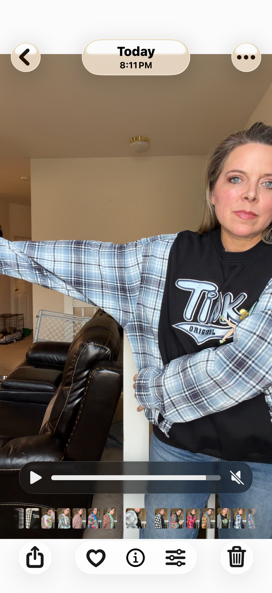 Upcycled Tink - women's large/XL midweight sweatshirt with flannel sleeves
