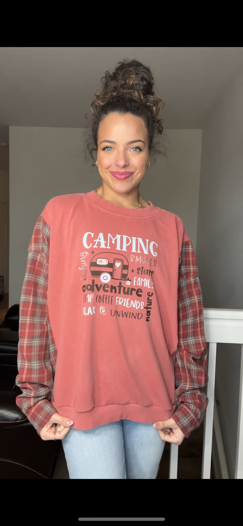 Upcycled Camping – women’s one X – French Terry sweatshirt with flannel sleeves ￼