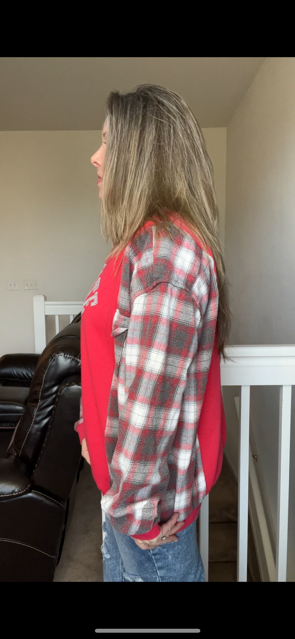 Upcycled Ohio State – women’s M/L – Midweight sweatshirt with flannel sleeves￼