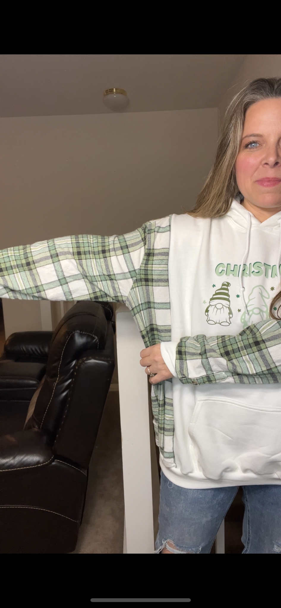 Upcycled Gnomes – women’s 2X – midweight sweatshirt with flannel sleeves - Sleeves slightly more narrow