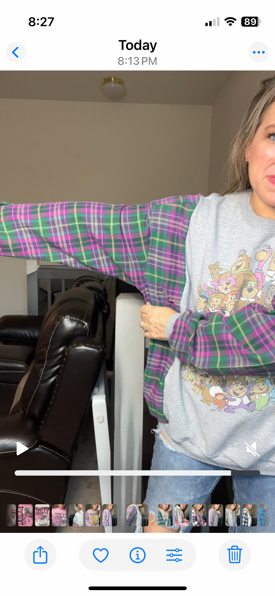 Upcycled Hanna-Barbera – women’s XL/OneX midweight sweatshirt with flannel sleeves