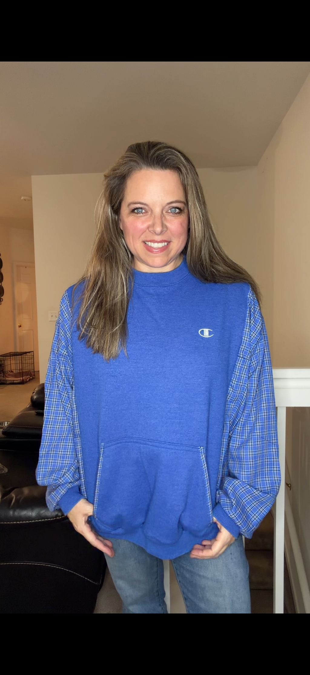 Upcycled Champion - women's 1X/2X midweight Sweatshirt with cotton sleeves