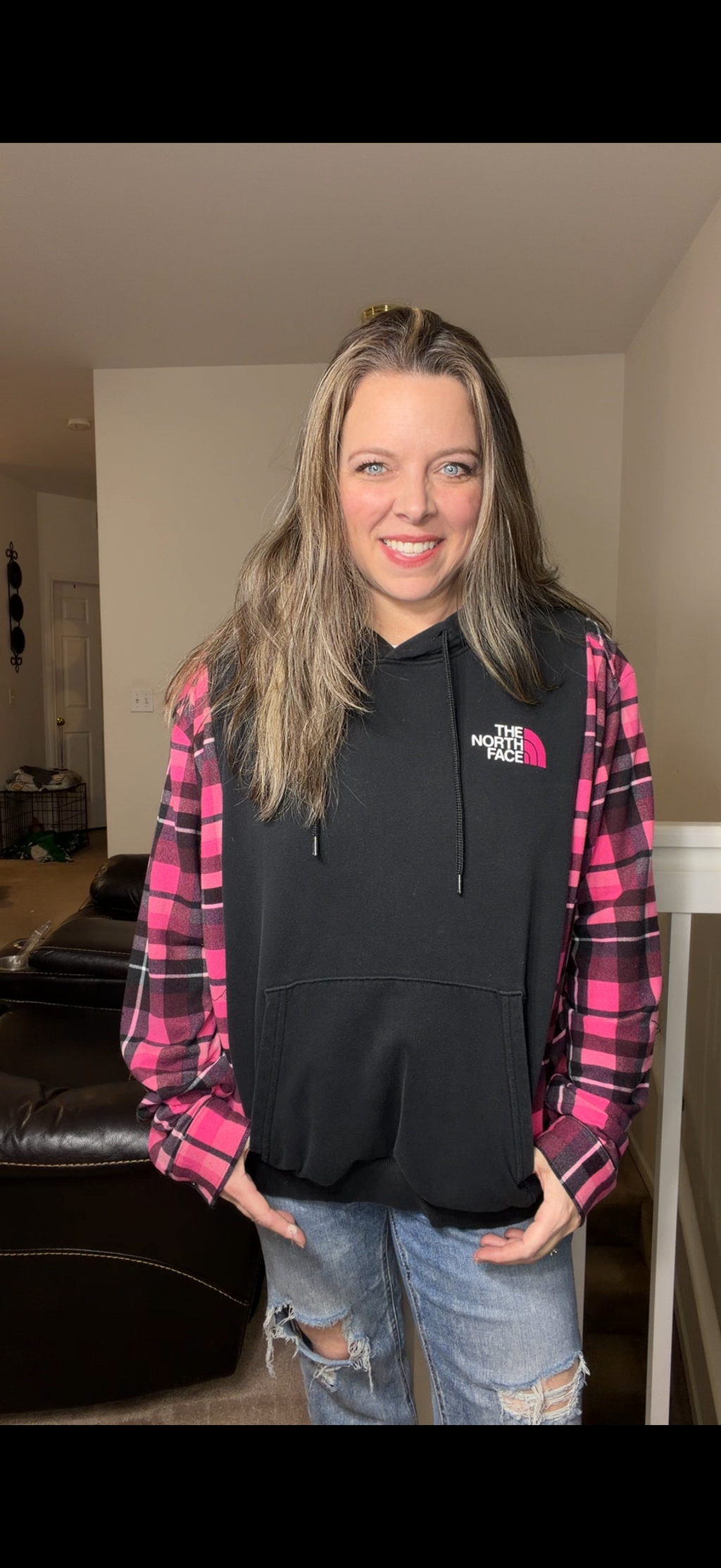 Upcycled Northface – women's 1X/2X midweight sweatshirt with stretch sleeves