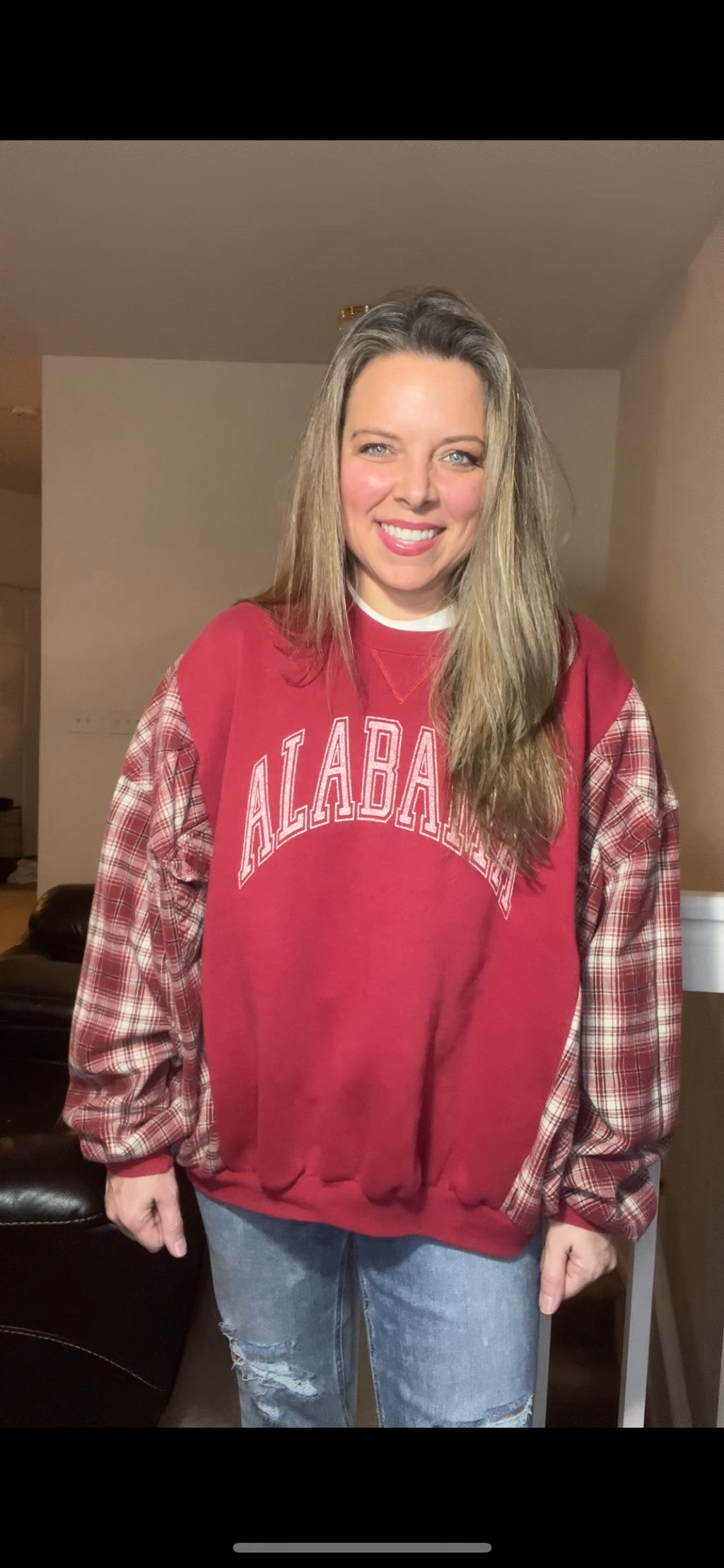 Upcycled Alabama – women’s large – midweight sweatshirt with flannel sleeves￼