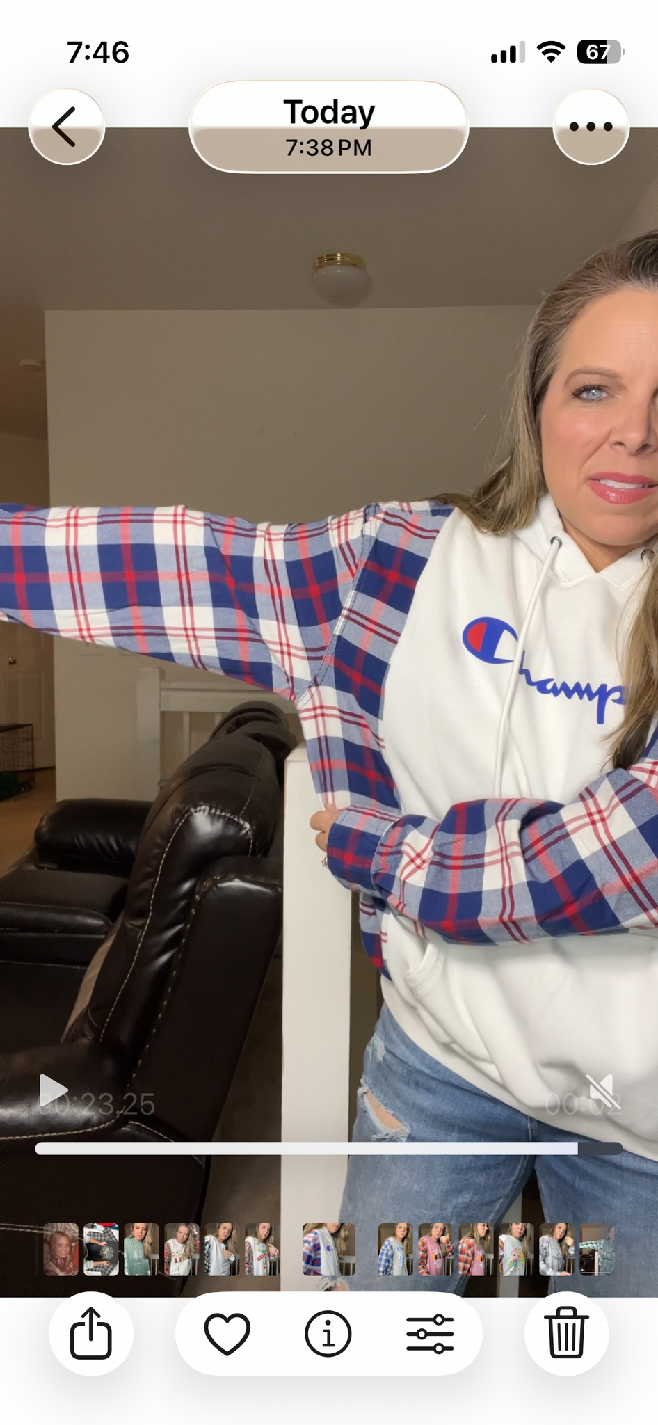 Upcycled Champion – women’s medium/large midweight Sweatshirt with￼ Flannel sleeves