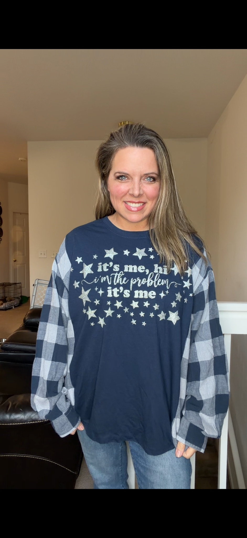 Upcycled Problem - women's 4X T-shirt with flannel sleeves