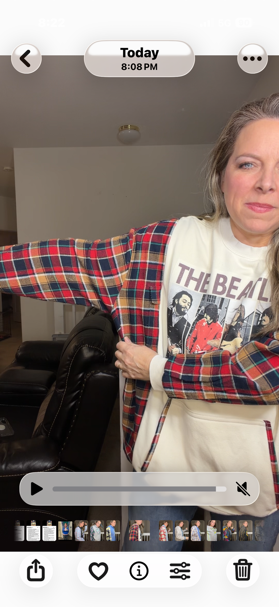 Upcycled Beatles - women's 2X midweight sweatshirt with flannel sleeves