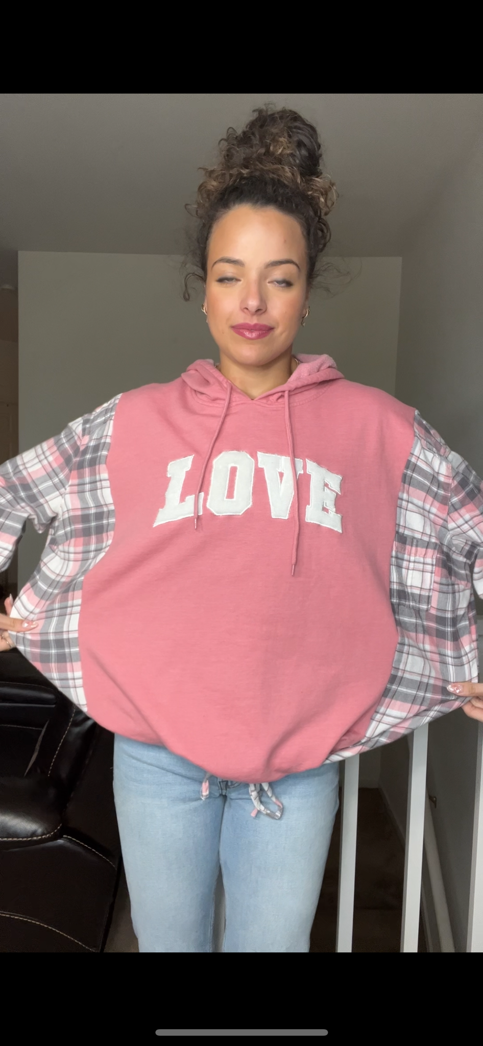 Upcycled Love – women’s 2X/3X – midweight sweatshirt with flannel sleeves ￼