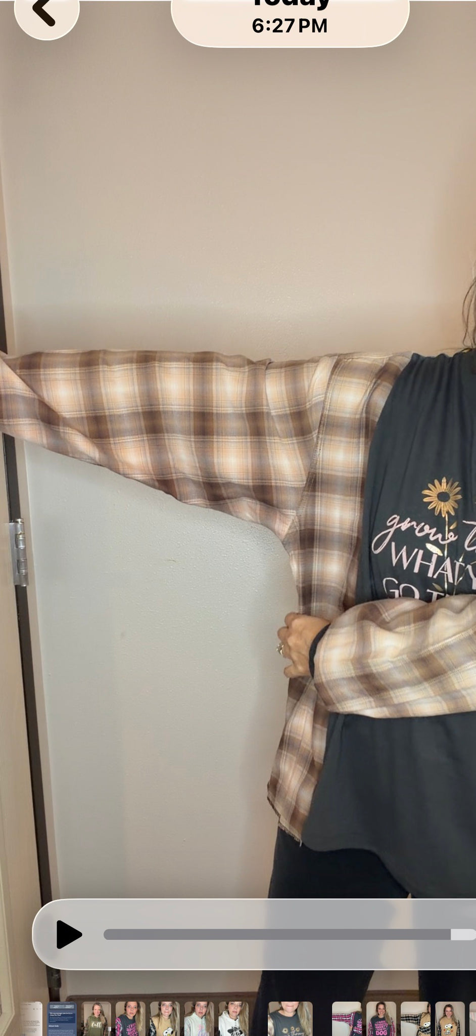 Upcycled Grow Through - woman's L/XL - Tshirt with flannel sleeves