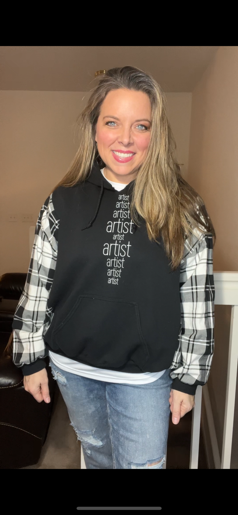 Upcycled Artist – women’s small – midweight sweatshirt with cotton dress sleeves￼