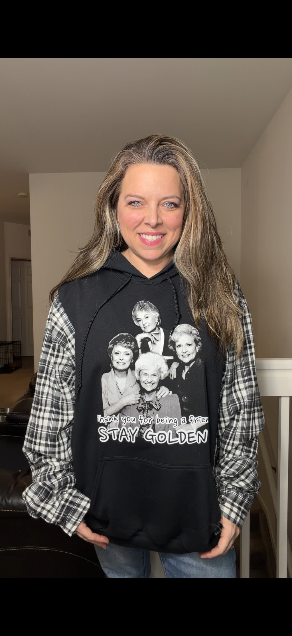 Upcycled Golden Girls - women's 4X midweight sweatshirt with flannel sleeves