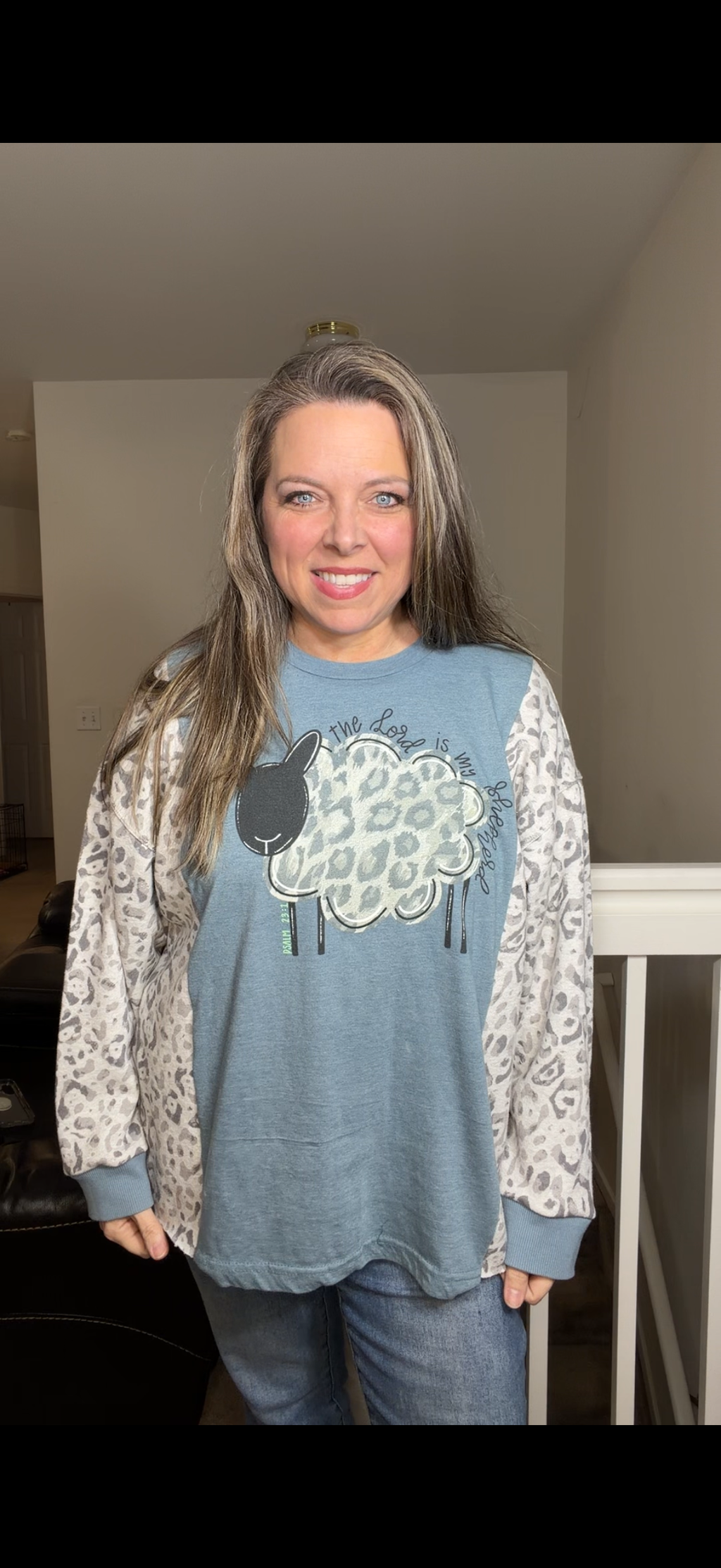 Upcycled Shepherd - women's medium/large tshirt with sweatshirt sleeves ￼