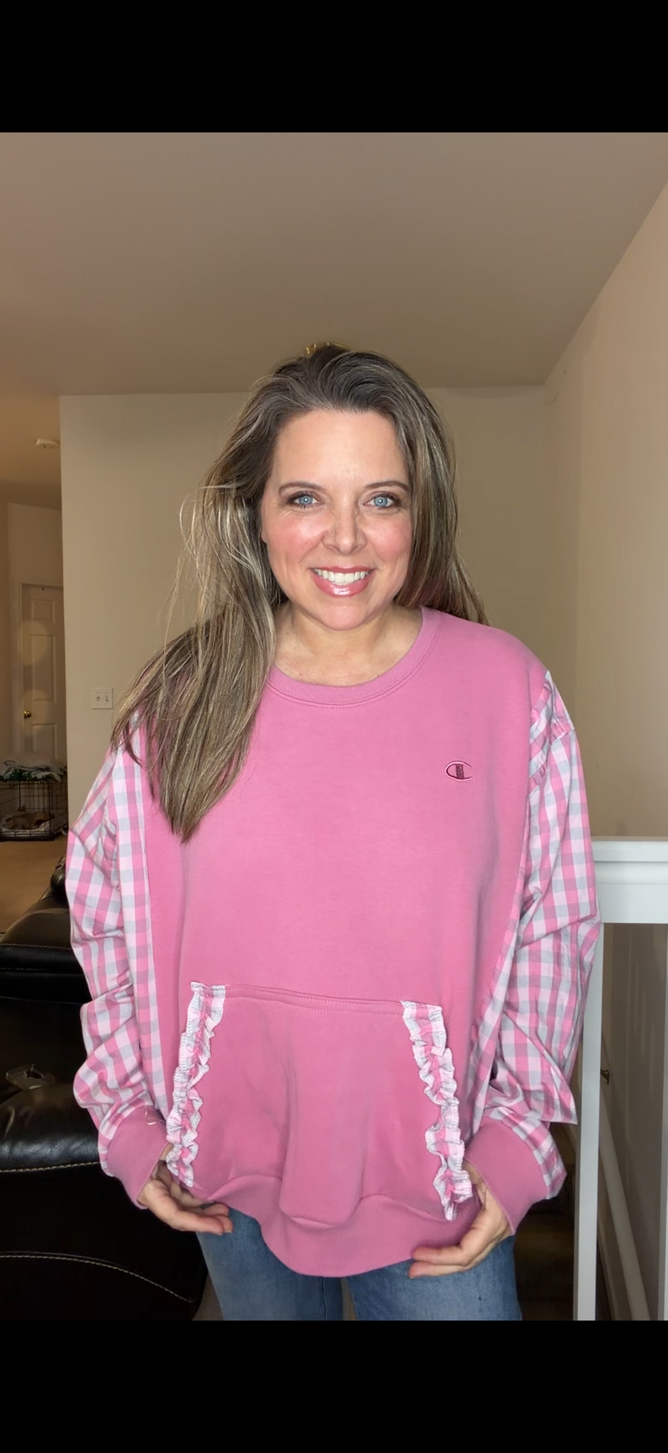 Upcycled Champions pink - women's XL midweight sweatshirt with cotton sleeves