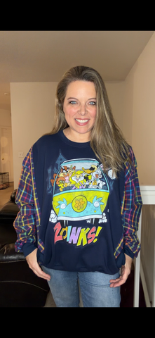 Upcycled Zoink - women's 1X midweight sweatshirt with cotton sleeves