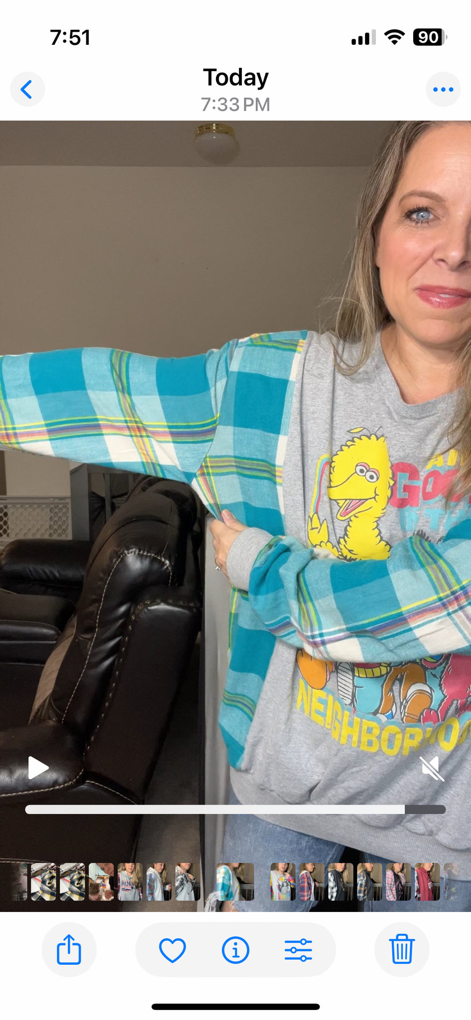 Upcycled Sesame Street – women’s 2X/3X T-shirt with flannel sleeves