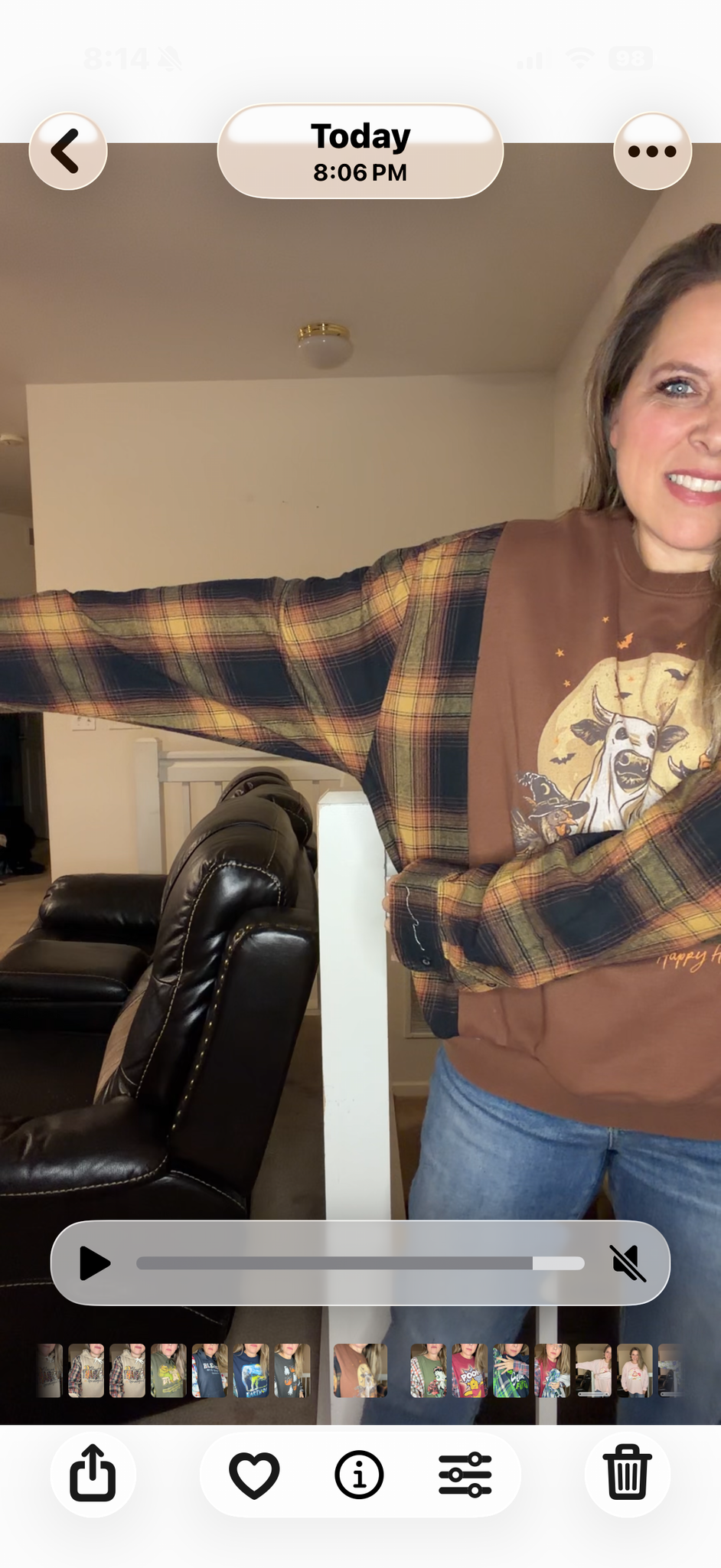 Upcycled Trick or treat - women's medium midweight sweatshirt with flannel sleeves