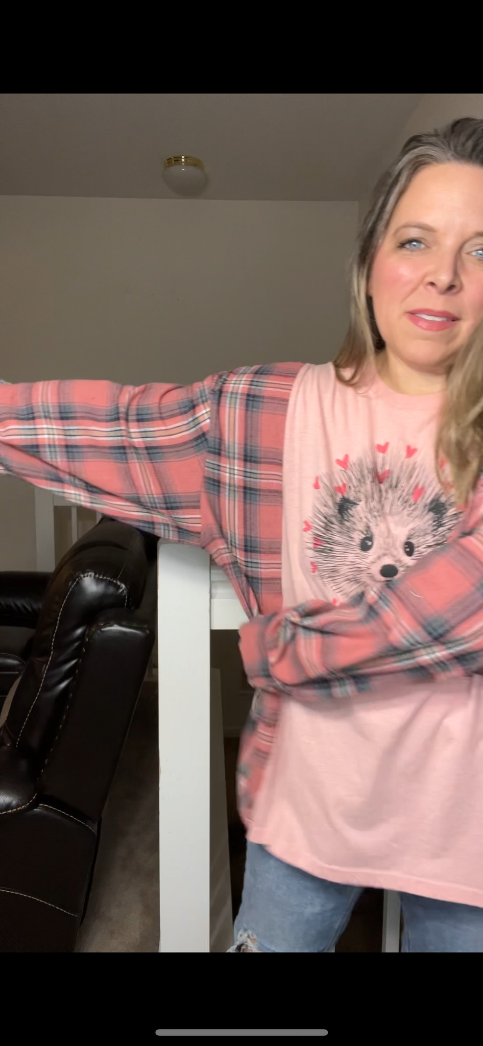 Upcycled Prickley- Women’s 2X/3X thin T-shirt with flannel sleeves