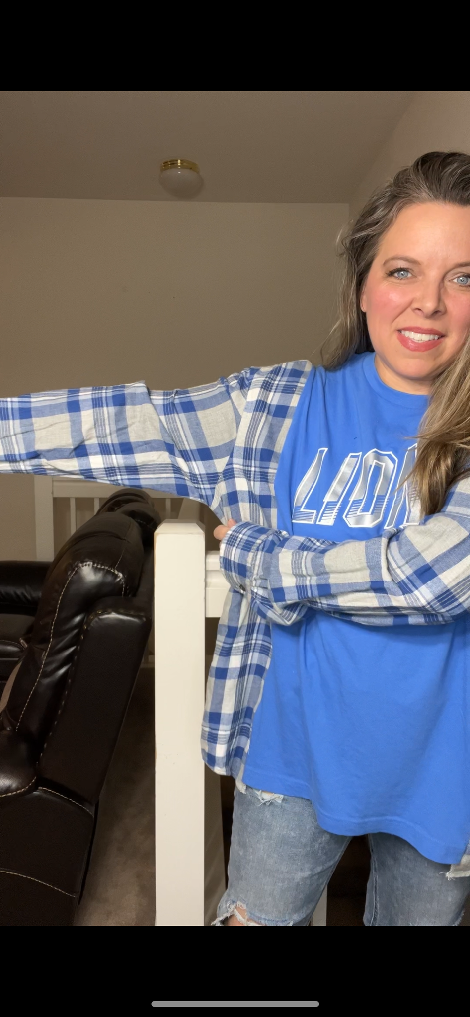 Upcycled Lions – women’s 2X T-shirt with flannel sleeves