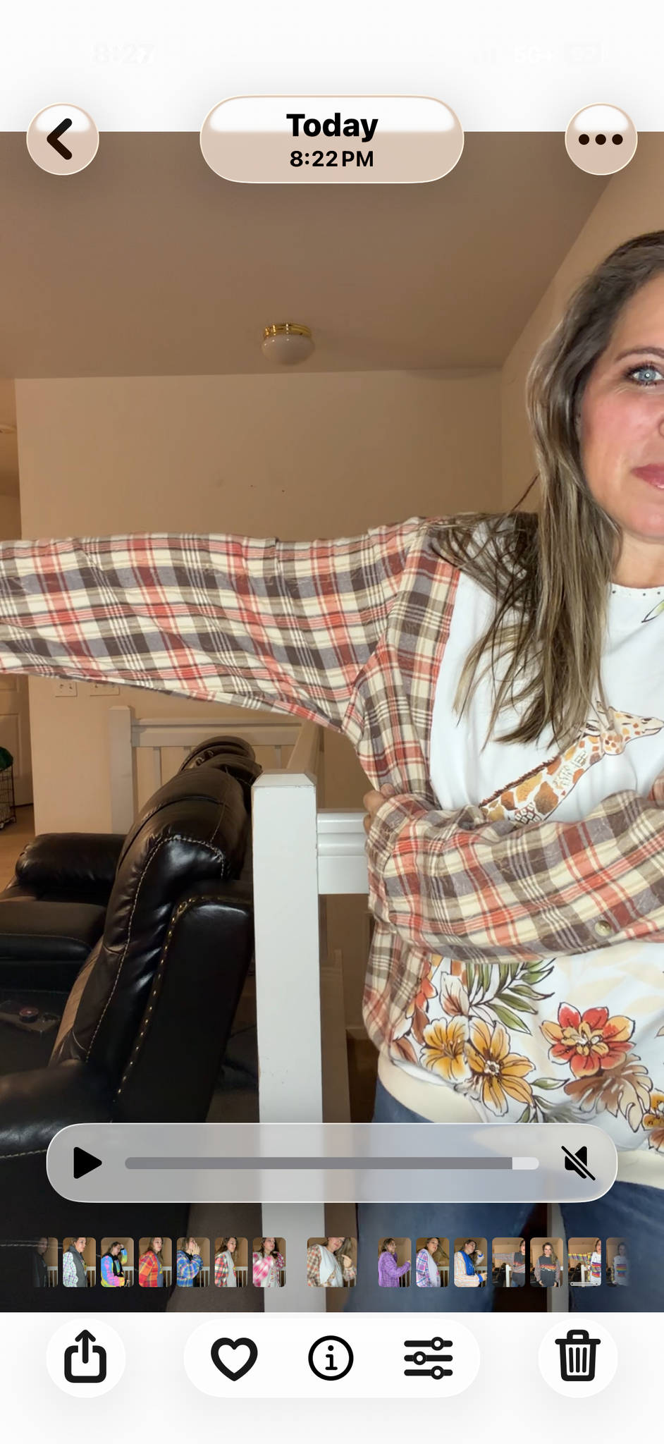 Upcycled Giraffe - women's large T-shirt with flannel sleeves