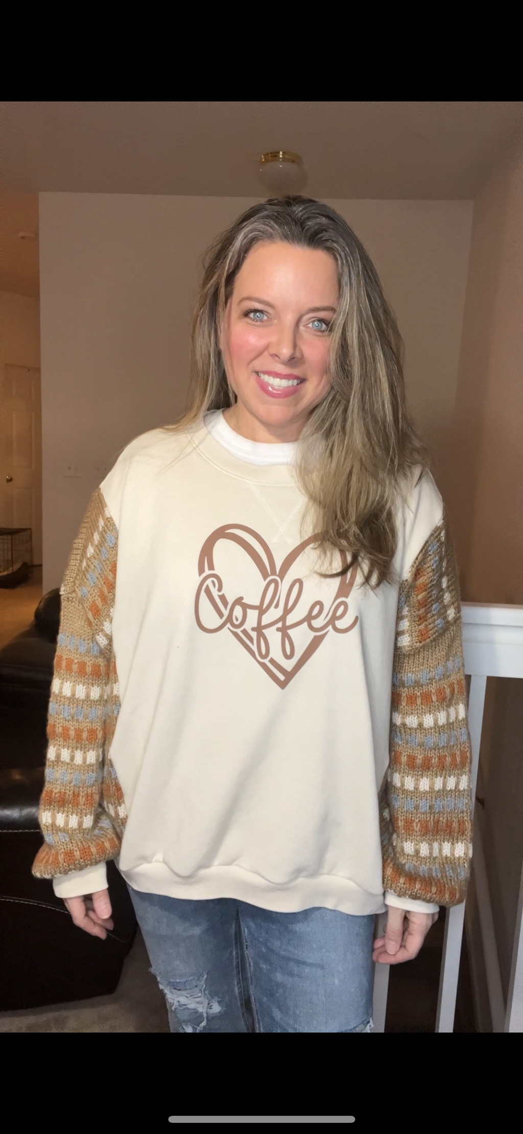 Upcycled Coffee – women’s XL– thin French Terry sweatshirt with soft sweater sleeves￼