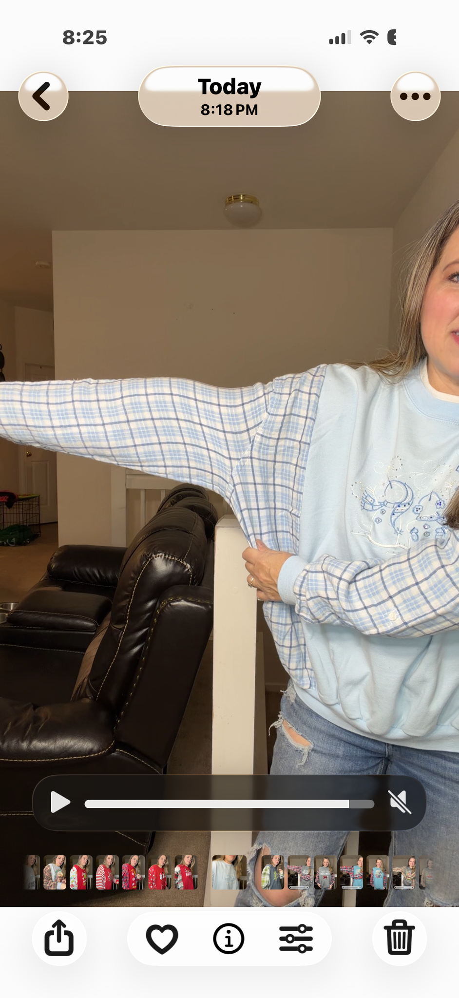 Upcycled snowman blue – women's medium/large midweight sweatshirt with flannel sleeves