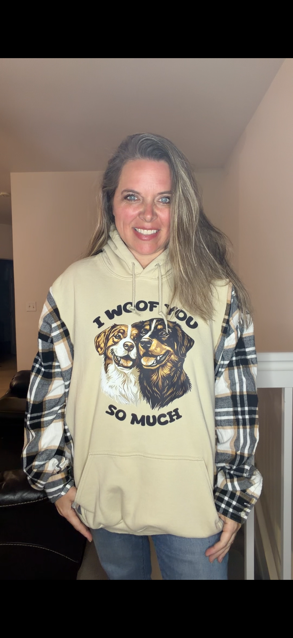Upcycled Woof You - women's 3X/4X midweight Sweatshirt with flannel sleeves