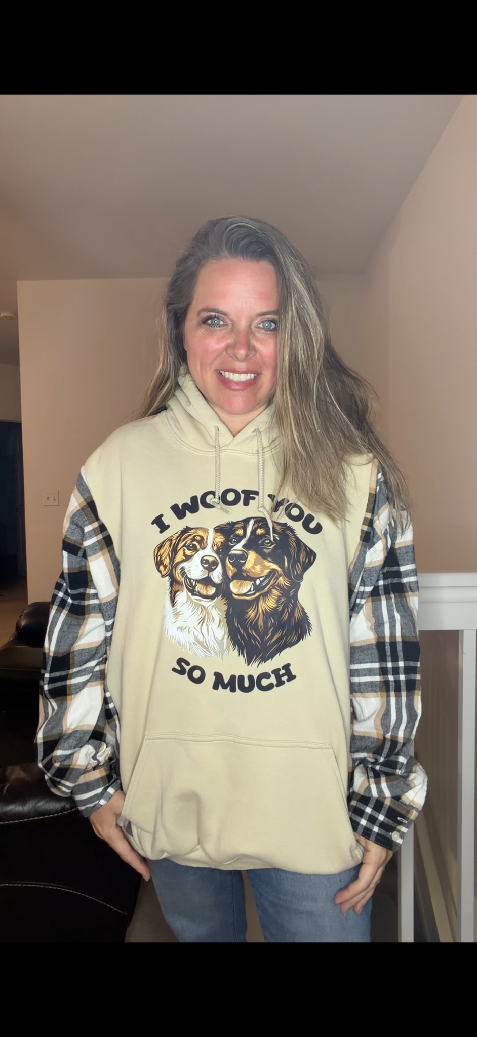 Upcycled Woof You - women's 3X/4X midweight Sweatshirt with flannel sleeves