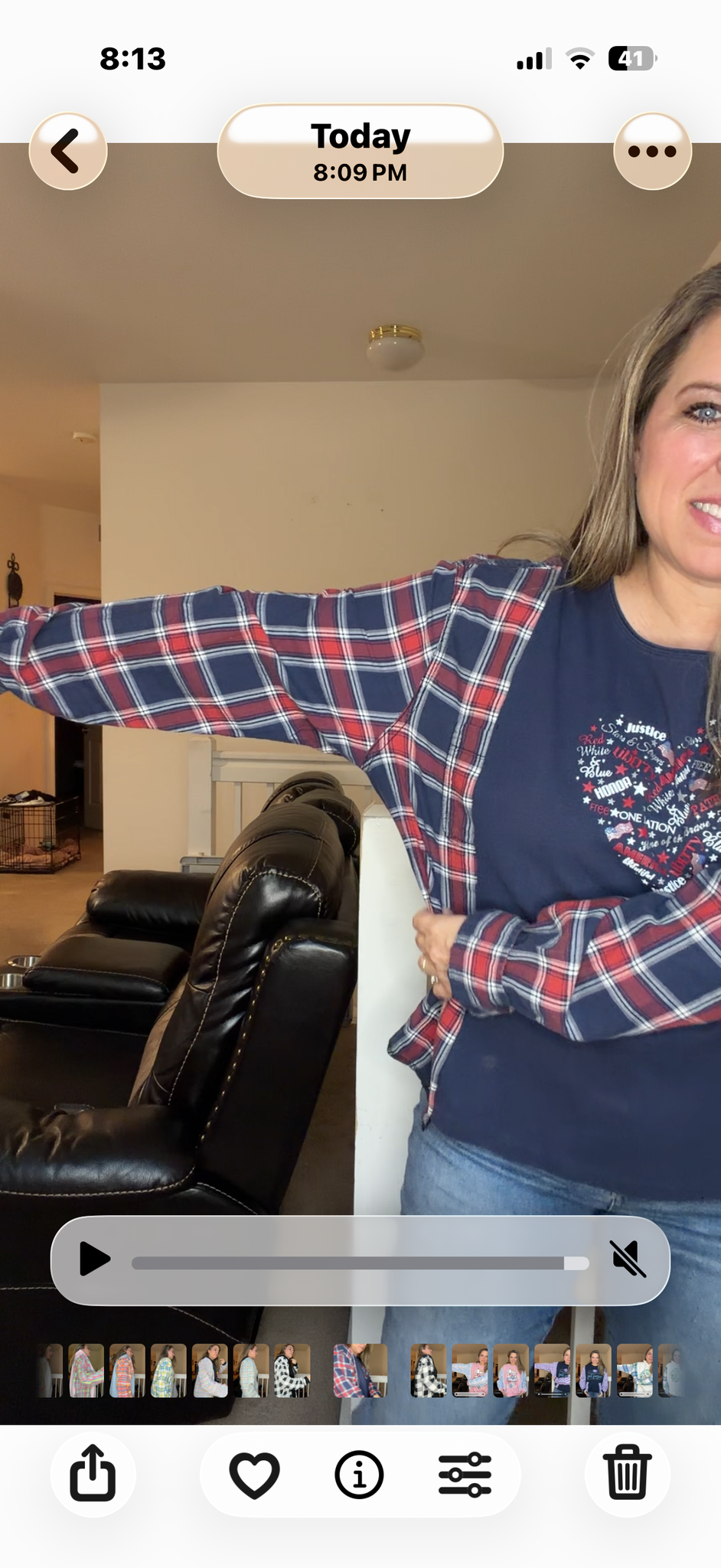 Upcycled Patriotic Heart - women's small/medium T-shirt with flannel sleeves