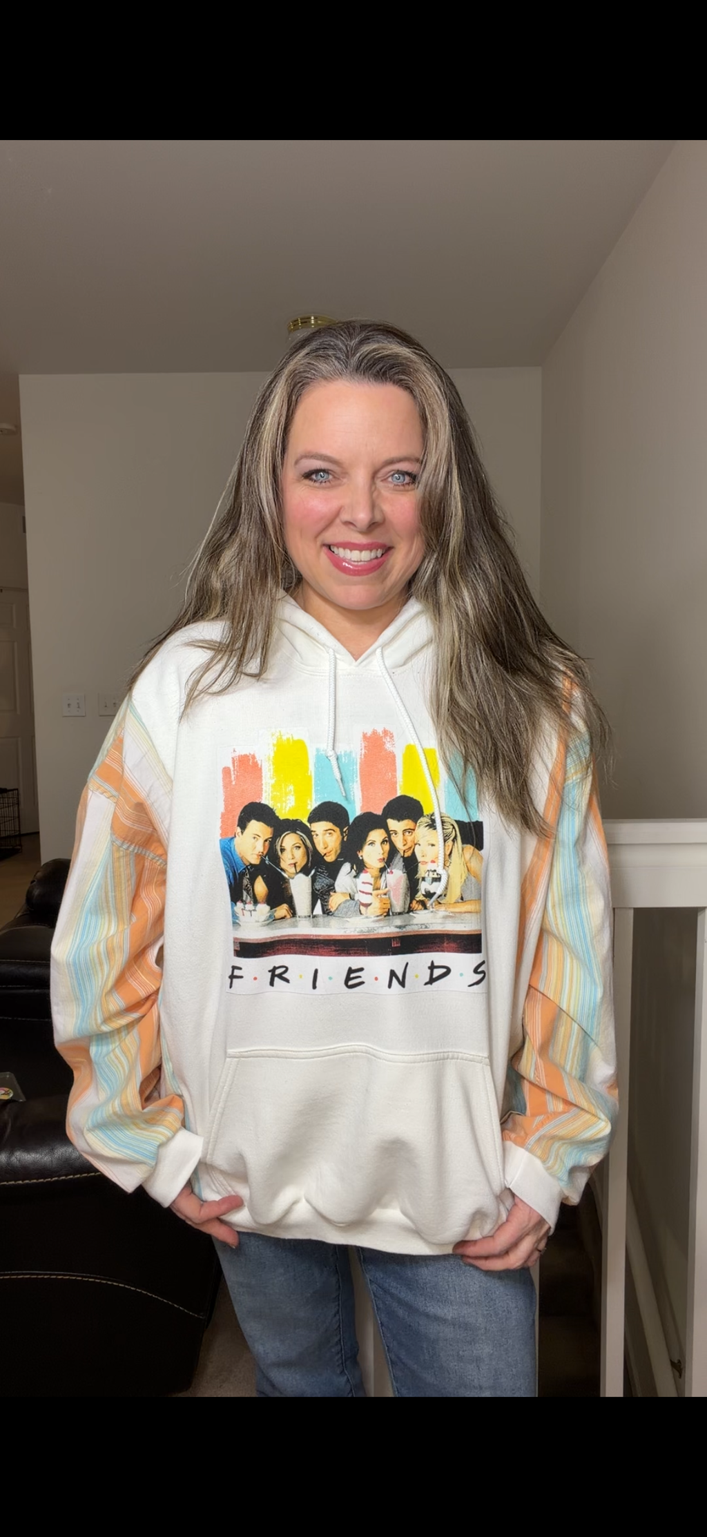 Upcycled Friends - women's 3X/4X midweight sweatshirt with stretch cotton sleeves
