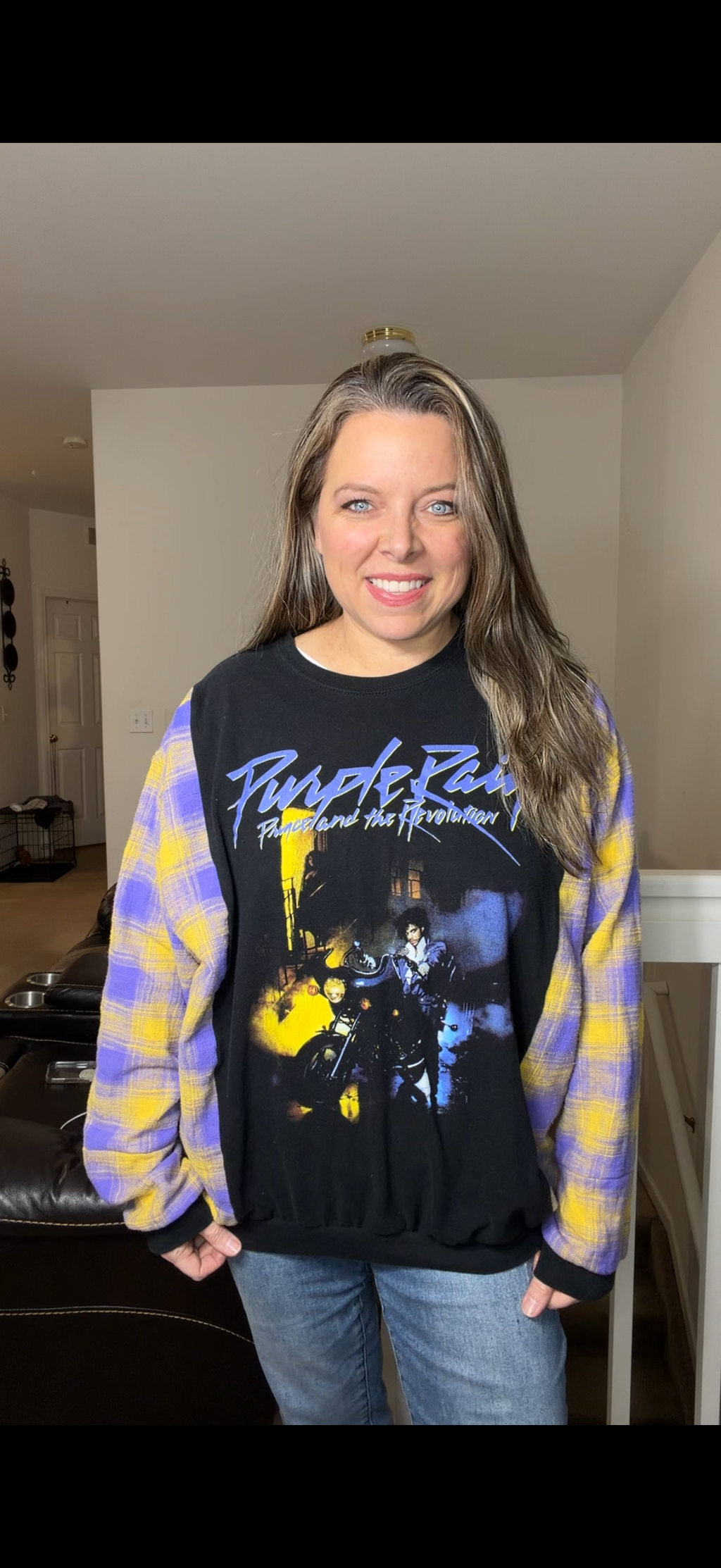 Upcycled Prince - women's large – T-shirt with flannel sleeves ￼