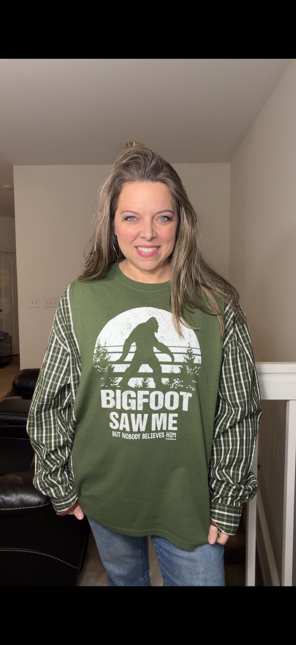 Upcycled Bigfoot - women's 2X T-shirt with cotton sleeves