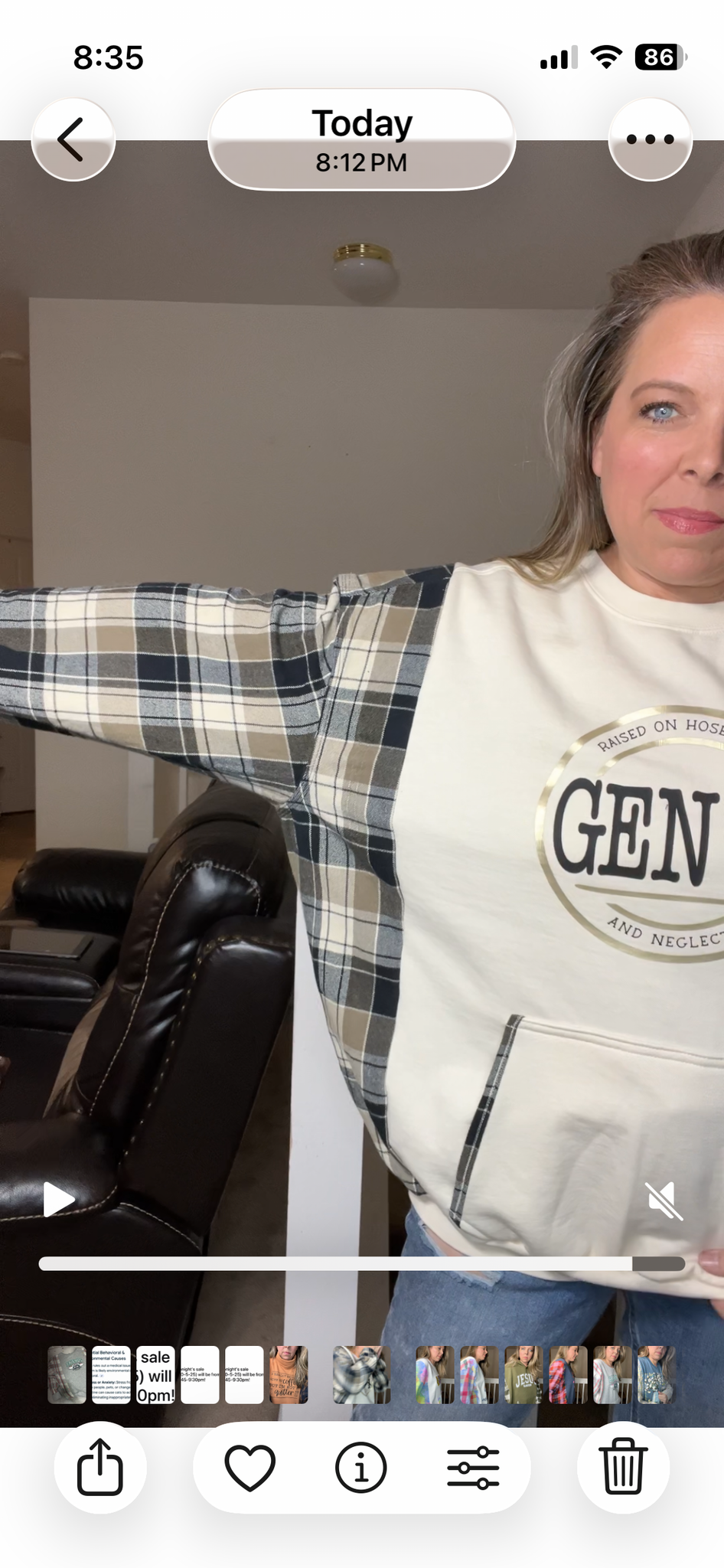 Upcycled Gen X cream – women’s 2X long midweight sweatshirt with flannel sleeves