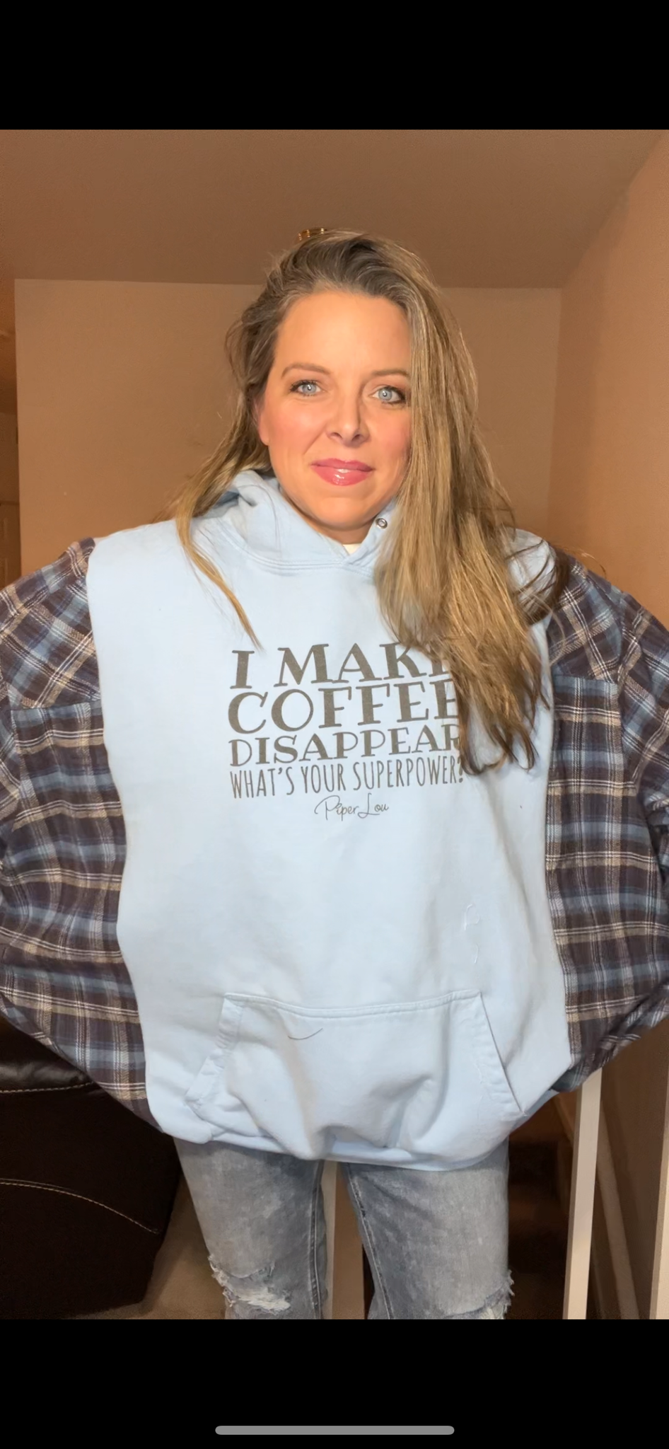Upcycled Coffee – women’s 2X/3X – soft thick sweatshirt with flannel sleeves￼