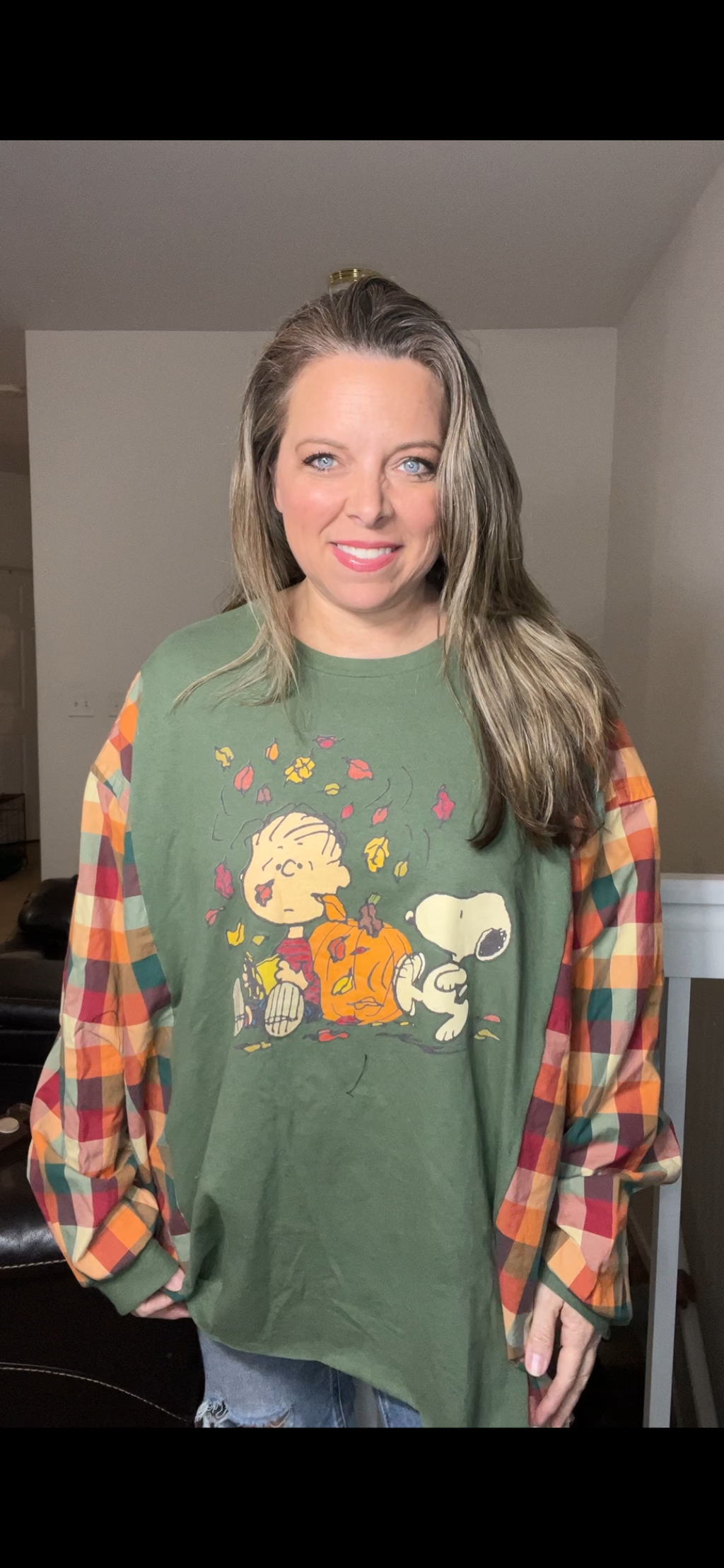 Upcycled Fall peanuts – women’s 5X T-shirt with cotton sleeves