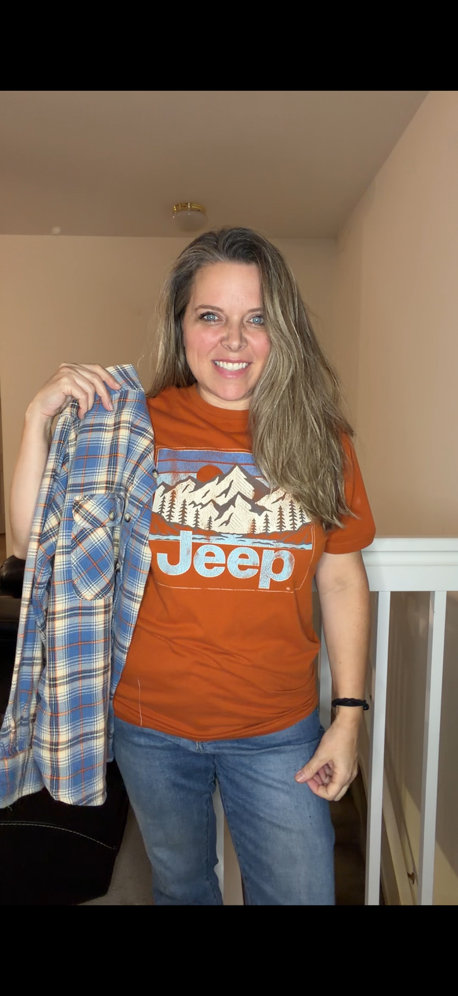 Upcycled Jeep - pick your size (between XS-2X) - tshirt with thick flannel sleeves