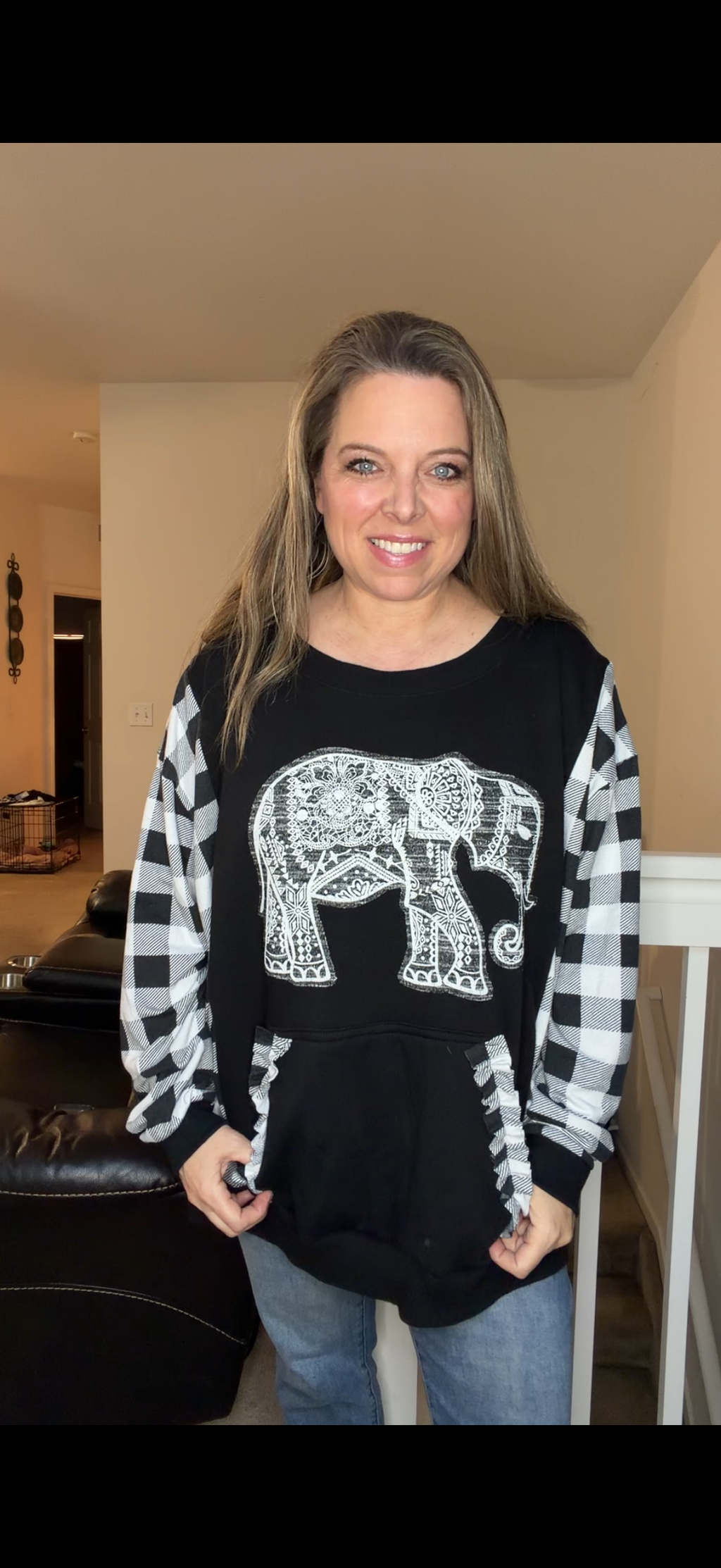 Upcycled Elephant - women's 2X midweight sweatshirt with stretchy sleeves