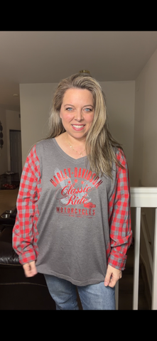 Upcycled Harley - women's large/XL T-shirt with cotton sleeves