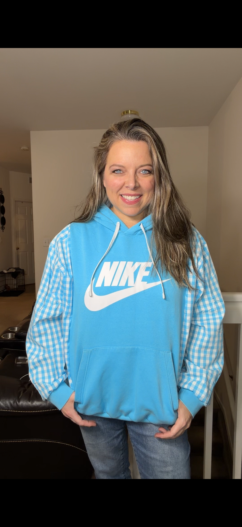 Upcycled Nike - women's medium - midweight sweatshirt with cat and sleeves