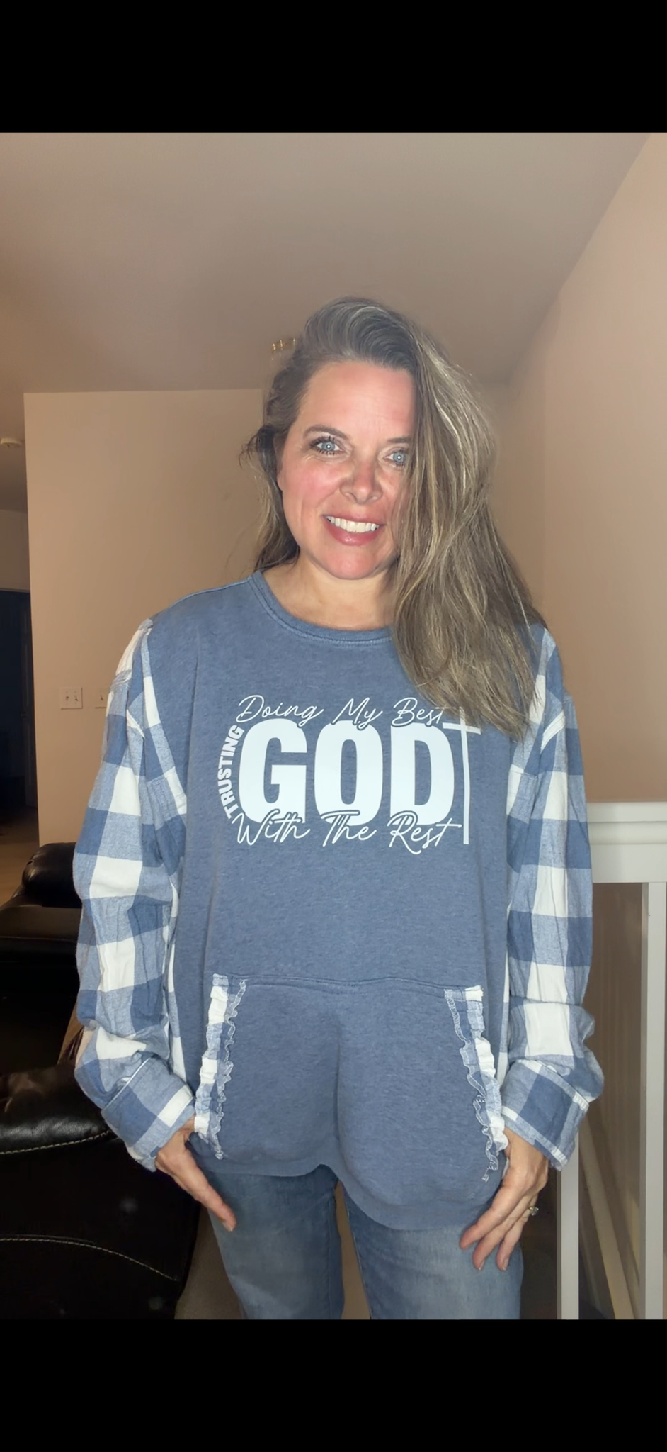 Upcycled God - women's 2X midweight sweatshirt with flannel sleeves