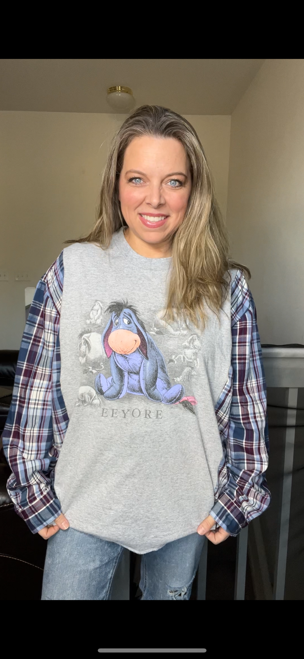 Upcycled Eeyore – women’s 3X T-shirt with cotton sleeves